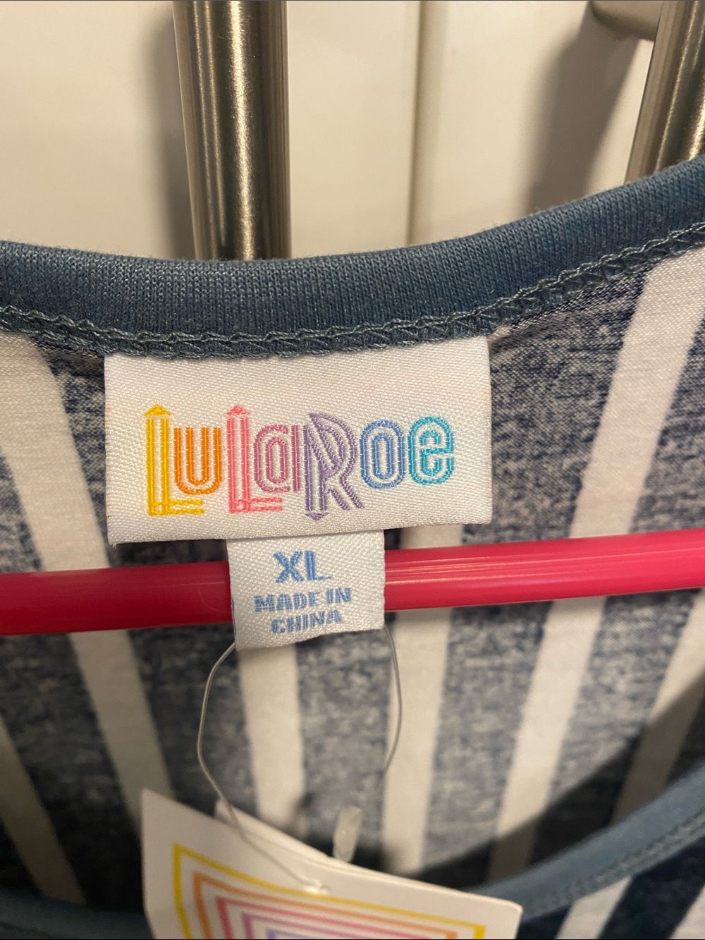 LuLaRoe navy and white striped sleeveless top - Picture 4 of 4